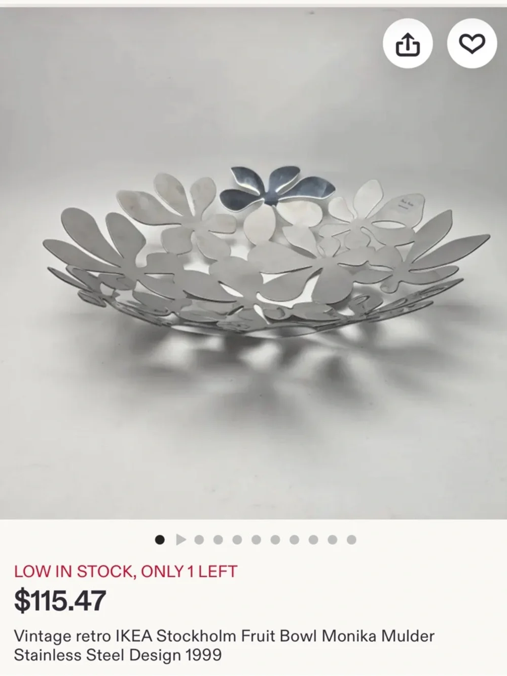 IKEA Silver Floral Cutout Fruit Bowl